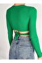 Tie-Waist Wrinkled Fabric Long Sleeve Blouse Green - 5