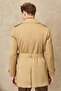 Men's Beige Standard Fit Regular Cut Baby Collar Waist Belted Cotton Winter Trench Coat - 8