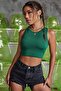 Women's Green Square Neck Crop Top Blouse - 3