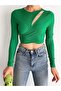Tie-Waist Wrinkled Fabric Long Sleeve Blouse Green - 2