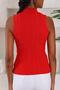 Women's Stand Collar Zero Sleeve Embossed Pattern Red Knitwear Blouse - 4