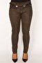 Women's Large Size Khaki Plaid Patterned Trousers with Belt Accessories 65n28637 - 5