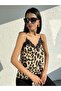 Women's Beige Black Leopard Patterned Lace Undershirt Blz1004 - 5