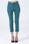 Women's Green High Waist Pocket Belted Leg Slit Atlas Woven Fabric Carrot Cut Trousers - 2