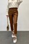 Women's Tan Stitched Leather Trousers 00369 - 3