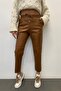 Women's Tan Stitched Leather Trousers 00369 - 5