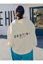 Oversize Unisex Destiny Printed Crew Neck 3 Thread 100% Cotton Hooded Sweatshirt - 2