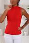 Women's Stand Collar Zero Sleeve Embossed Pattern Red Knitwear Blouse
