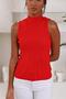 Women's Stand Collar Zero Sleeve Embossed Pattern Red Knitwear Blouse - 2