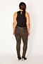 Women's Large Size Khaki Plaid Patterned Trousers with Belt Accessories 65n28637 - 2