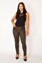 Women's Large Size Khaki Plaid Patterned Trousers with Belt Accessories 65n28637 - 4