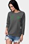 Flat Off Crew Neck Long Sleeve Anthracite Women's Combed Cotton T-shirt
