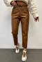 Women's Tan Stitched Leather Trousers 00369