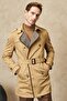 Men's Beige Standard Fit Regular Cut Baby Collar Waist Belted Cotton Winter Trench Coat - 6