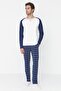 Lacivert %100 Pamuk Regular Fit Ekose Örme Pijama Takımı THMAW21PT0879