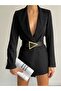 Women's Black Gold Triangle Buckle Dress Jacket Belt