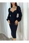 Double Breasted Collar Princess Sleeve Midi Size Imported Crepe Fabric Dress