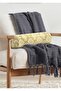 Modern Suede Armchair Cylinder Cushion Throw Pillow with White Bohemian Drawing on Gold Floor - 3