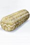 Modern Suede Armchair Cylinder Cushion Throw Pillow with White Bohemian Drawing on Gold Floor - 4