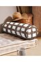 Brown Floor Geometric Square Motif Decorative Inner Filled Zippered Suede Cylinder Roll Pillow Throw Pillow