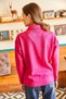 Women's Fuchsia Polo Collar Washed Soft Textured Knitwear Sweater KZK-19000432 - 5