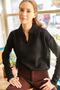 Women's Black Polo Collar Washed Soft Textured Knitwear Sweater KZK-19000432 - 3