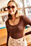 Women's Bitter Brown Wide Collar Camisole Blouse BLZ-19000722 - 4