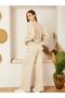 Women's Stone V-Neck Front Button Closure Ribbed Knitwear Bottom-Top Suit Top Cardigan Bottom Trousers Detail - 3