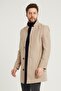 Men's Beige Slim Fit Stand Collar Coat - 4