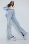 90's Snow Wash Blue Super Extra High Waist Palazzo Loose Jean Trousers with Internal Slit - 3