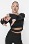 Siyah Crop Pencere/Cut Out ve Baş Parmak Delik Detaylı Örme Spor Üst/Bluz TWOAW21BZ0156 - 4