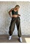 Unisex Khaki Green Tactical Baggy Loose Fit Waist Elastic Oversize Pants - 5