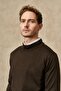 Men's Khaki Standard Fit Regular Cut Half Turtleneck Wool Knitwear Sweater - 3