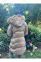Beige Color Long Fur Hooded Thick Puffer Jacket - 4