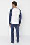 Lacivert %100 Pamuk Regular Fit Ekose Örme Pijama Takımı THMAW21PT0879 - 5