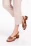 Genuine Leather Short Heeled Buckle Detail Elegant Sandals Iz.6020 - Tan Snake - 41 - 4