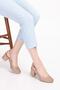 Genuine Leather Laser Cut Stylish Heeled Shoes Şhn.882 - Taupe - 35 - 4