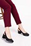 Genuine Leather Laser Cut Stylish Heeled Shoes Şhn.882 - Black - 38