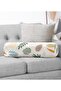 Ecru Floored Leaf Motifs Digital Printed with Inner Filling - Zippered Suede Cylinder Round Pillow - 2