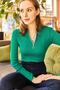 Women's Emerald Green Zippered Turtleneck Lycra Blouse BLZ-19001155 - 3