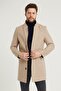 Men's Beige Slim Fit Stand Collar Coat
