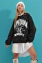 Women's Black Hooded Text Printed Fleece Inside College Sweatshirt ALC-X7442 - 3