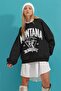 Women's Black Hooded Text Printed Fleece Inside College Sweatshirt ALC-X7442 - 4