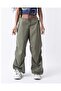 Unisex Khaki Green Tactical Baggy Loose Fit Waist Elastic Oversize Pants - 2