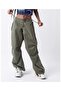 Unisex Khaki Green Tactical Baggy Loose Fit Waist Elastic Oversize Pants - 3
