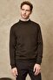 Men's Khaki Standard Fit Regular Cut Half Turtleneck Wool Knitwear Sweater