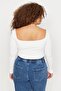Ecru Ribbed Piping Detailed Knitted Plus Size Blouse Tbbaw23Af00118 - 5