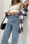 Nice X Dark Blue Snow Wash Loose Palazzo Wideleg Jean Power Lycra Women's High Waist - 2