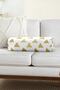 Modern Suede Armchair Cylinder Cushion Throw Pillow with Gold Triangle Detail on White Floor - 4