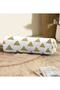 Modern Suede Armchair Cylinder Cushion Throw Pillow with Gold Triangle Detail on White Floor - 5